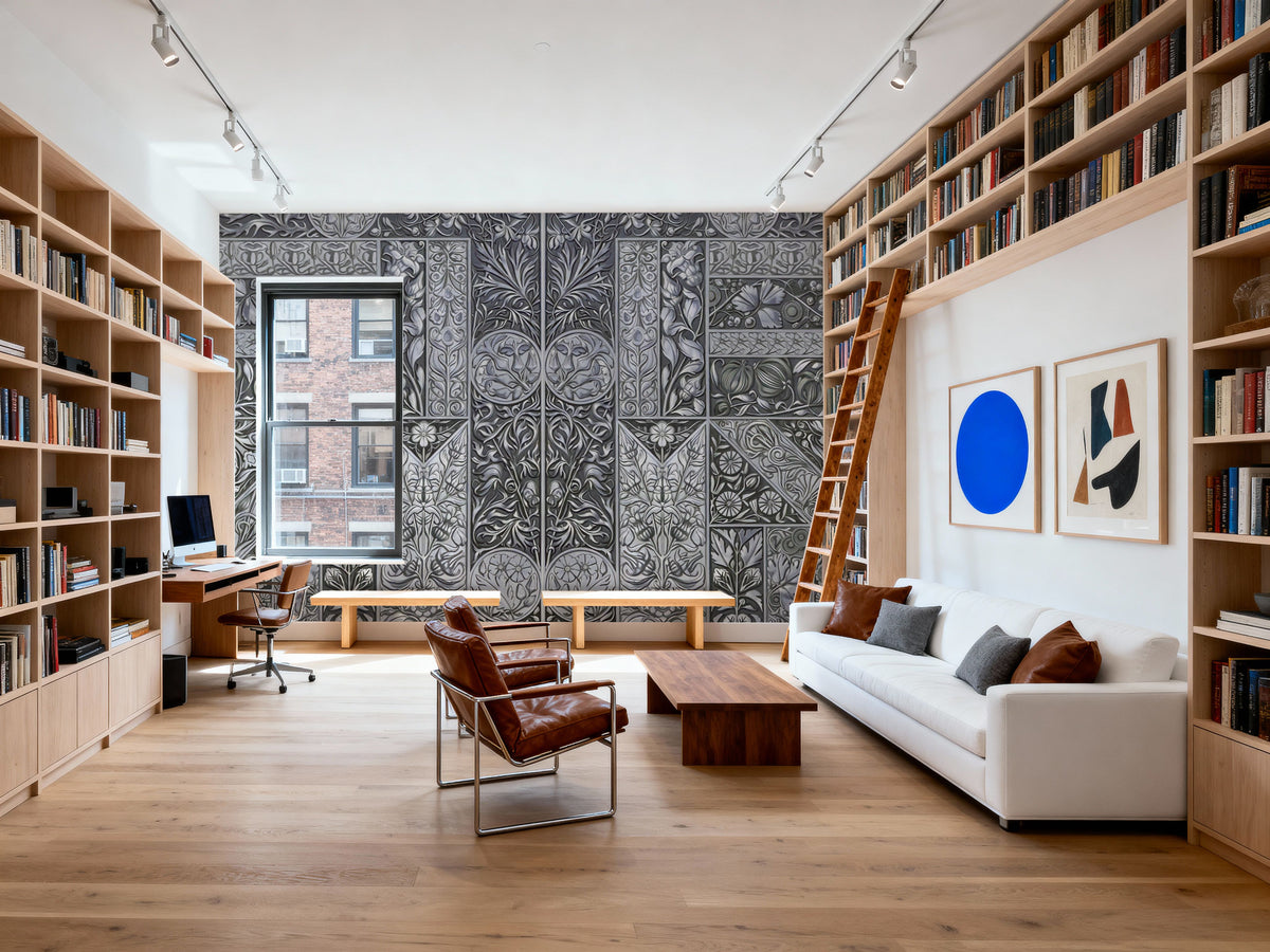 Flower Collection, Green & Blue Mural Wallpaper - room preview 06