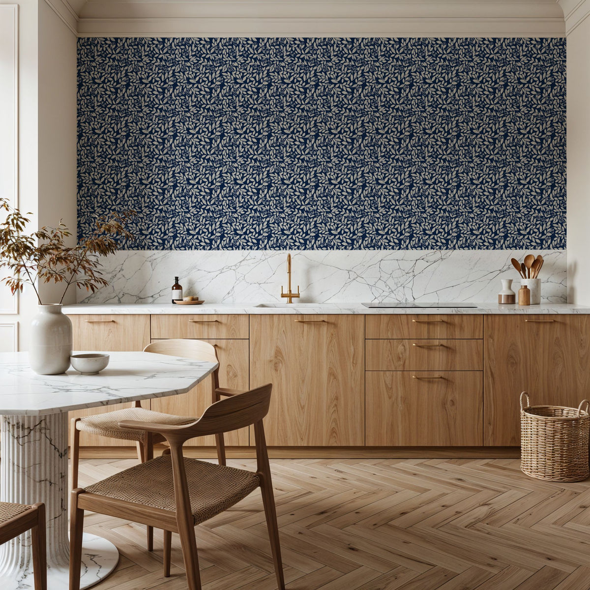 Hedge in Bloom, Indigo Blue Mural Wallpaper - room preview 06