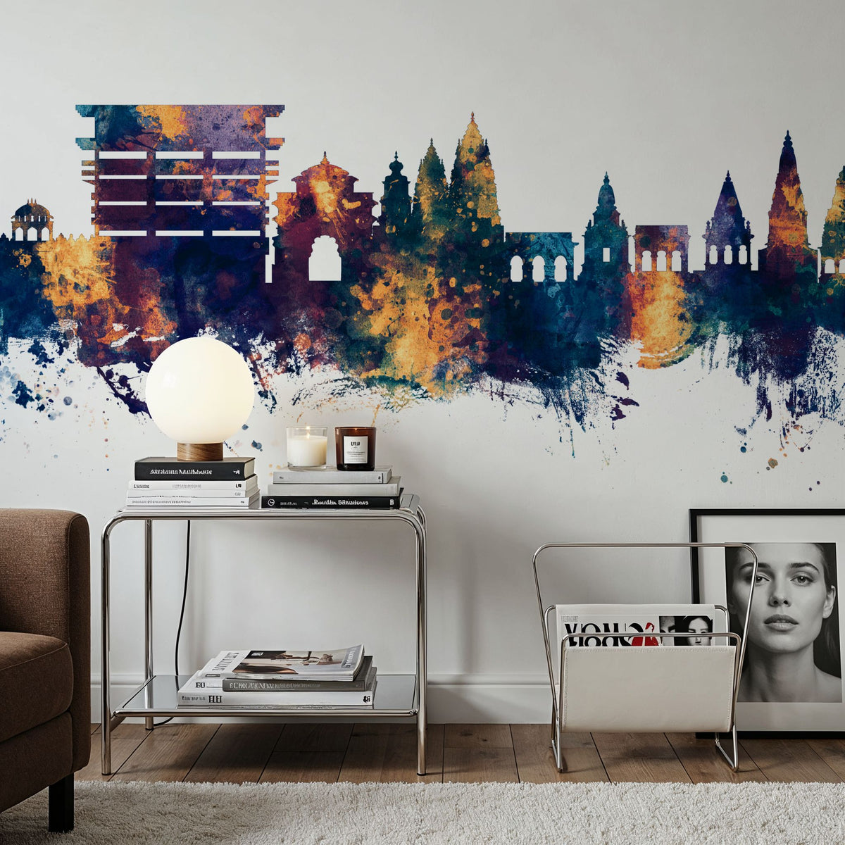 Pandharpur India Skyline Blue & Bronze Mural Wallpaper - room preview 06