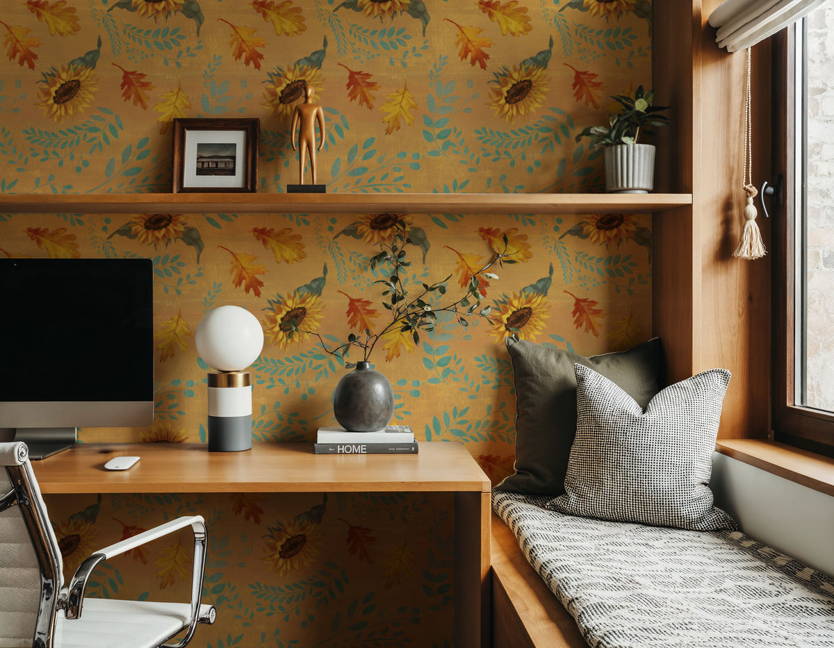 Fall Harvest Yellow Mural Wallpaper - room preview 06