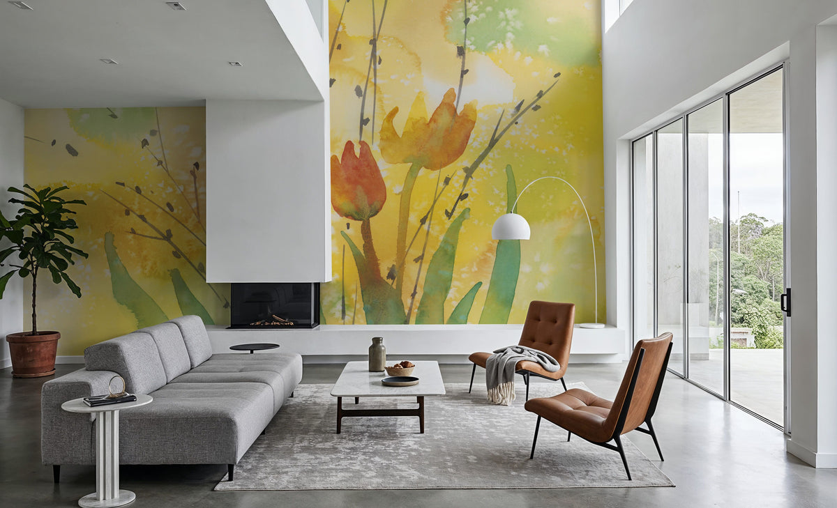 Watercolor Tulip Dream Mural Wallpaper - room preview 06