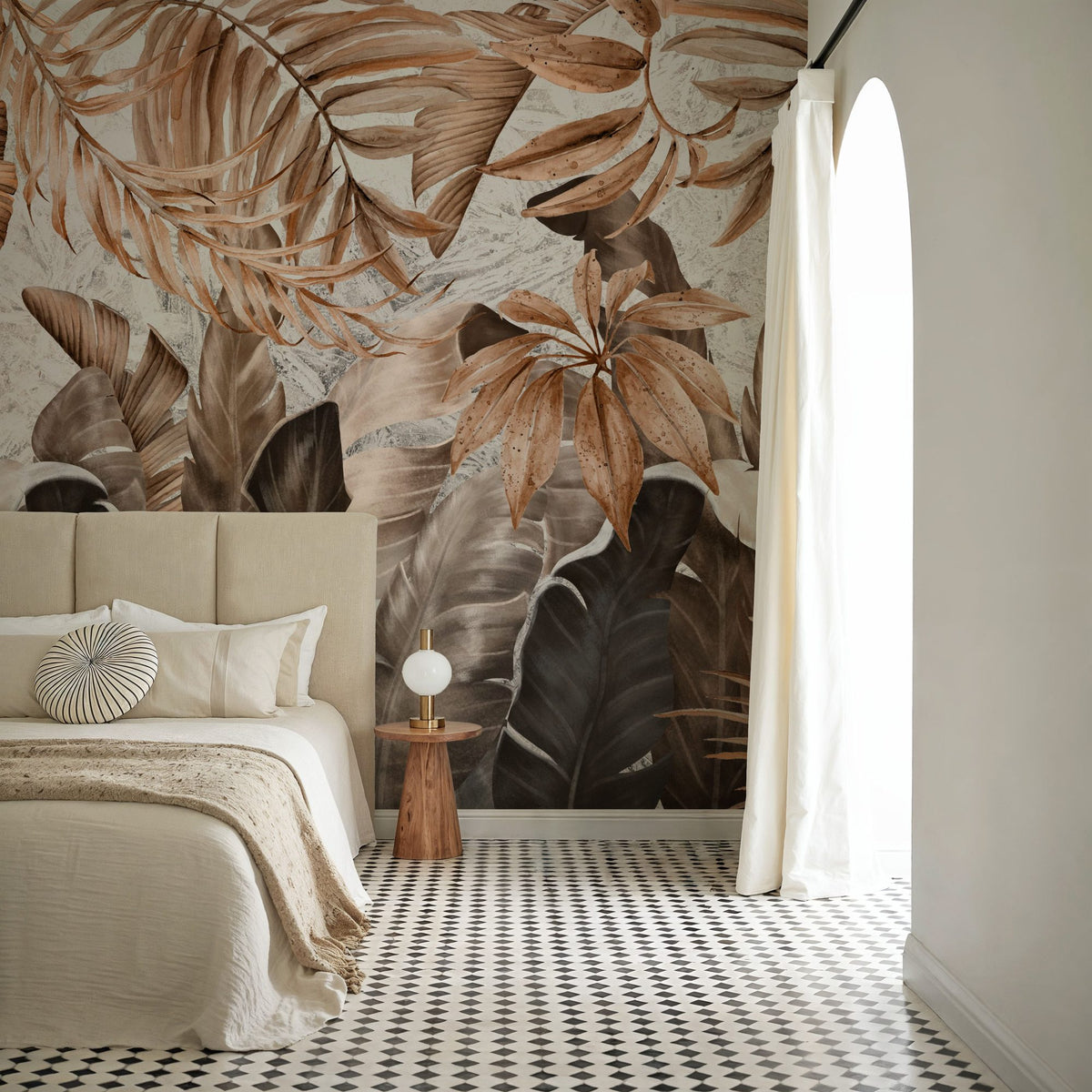 Smiling Sepia Leaves Mural Wallpaper - room preview 06