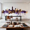 Cleveland Ohio Skyline Purple & Gold Mural Wallpaper - room preview 06