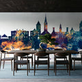 New Bern North Carolina Skyline Blue & Gold Mural Wallpaper - room preview 06