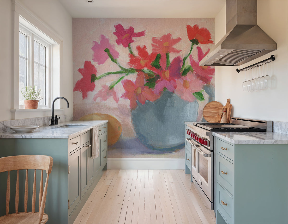 Pink Flowers with Lemon Mural Wallpaper - room preview 06