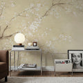 White Cherry Blossoms I Linen Mural Wallpaper - room preview 06
