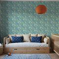 Flutterby Flowers Blue Mural Wallpaper - room preview 06