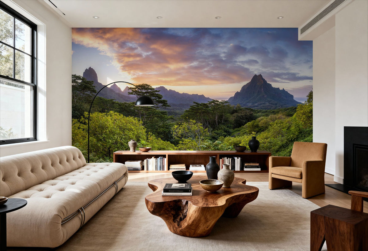 Sunset Over Moorea Island Mural Wallpaper - room preview 06