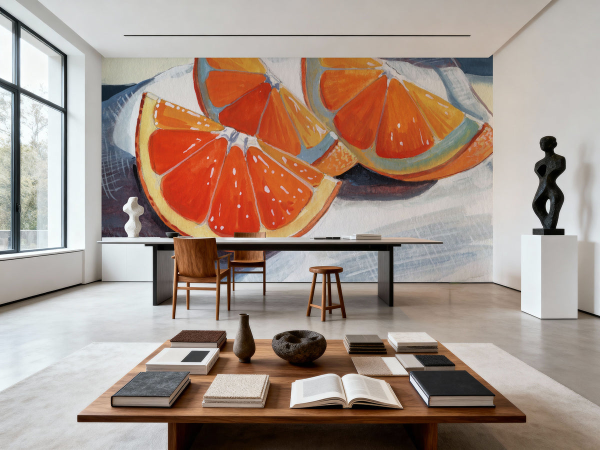 Oranges Catching the Light Mural Wallpaper - room preview 06