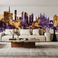 Milan Italy Skyline Purple & Gold Mural Wallpaper - room preview 06