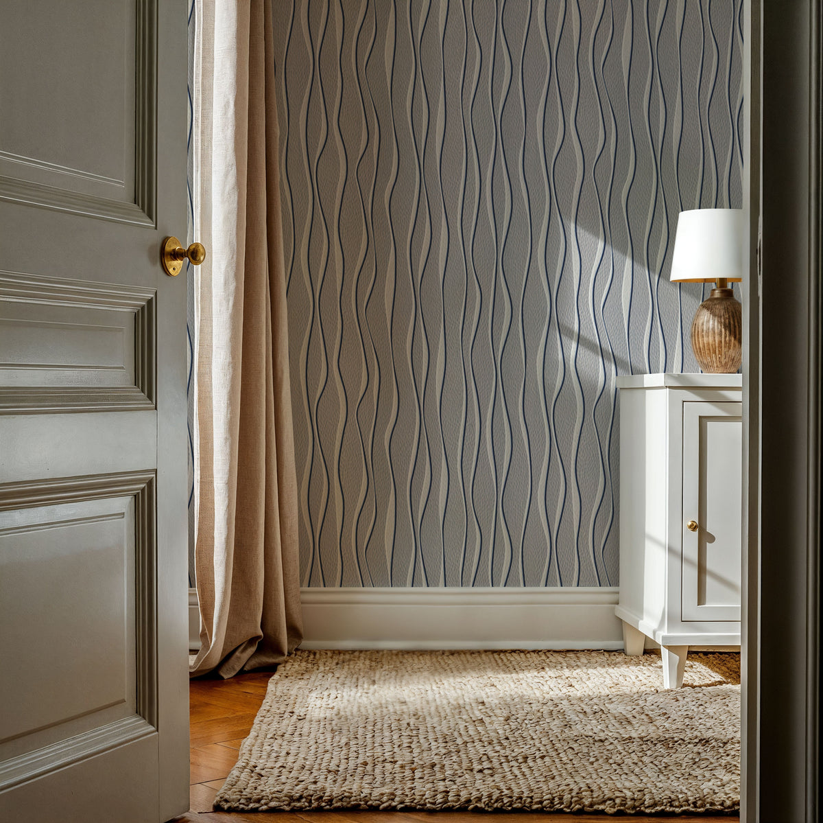 Swaying Lines, Dove Blue Mural Wallpaper - room preview 06