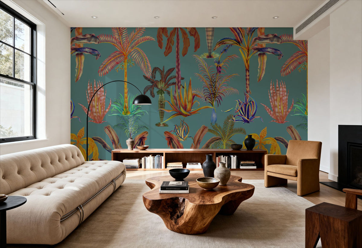 Statement Palm, Turquoise Mural Wallpaper - room preview 06