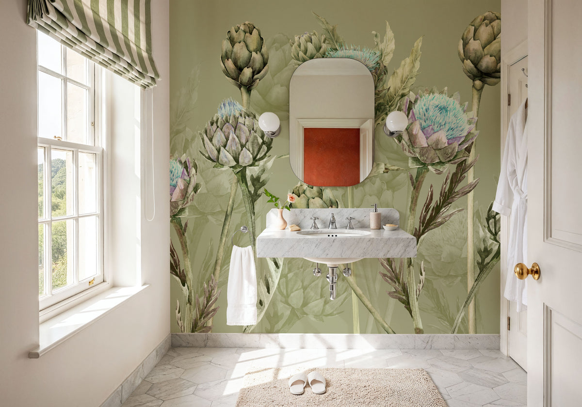 Artichoke Blooms, Pistachio Mural Wallpaper - room preview 06
