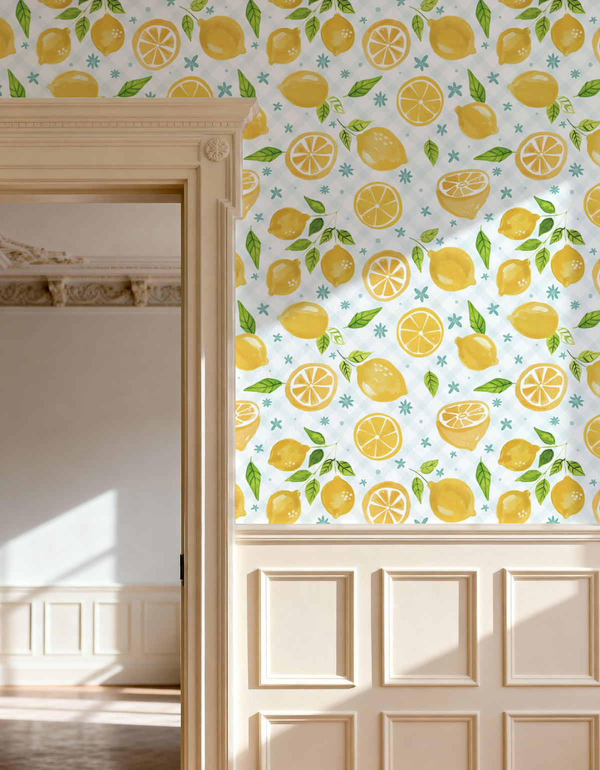 Mellow Lemons White Mural Wallpaper - room preview 06