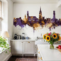Bruges Belgium Skyline Purple & Gold Mural Wallpaper - room preview 06