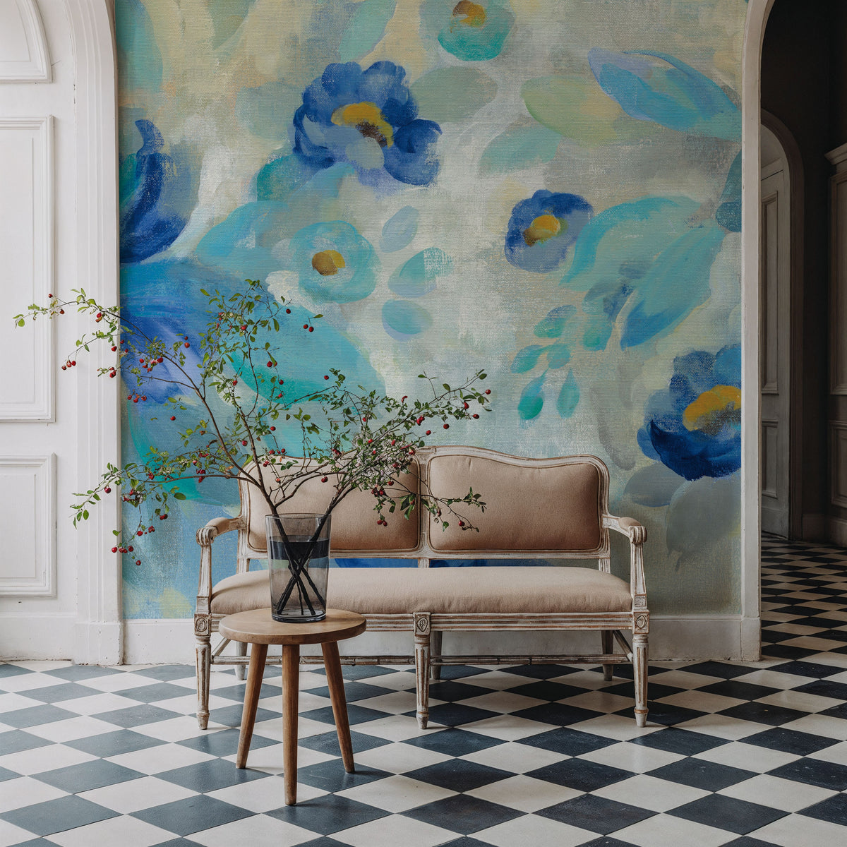 Blue Flowers Whisper I Mural Wallpaper - room preview 06