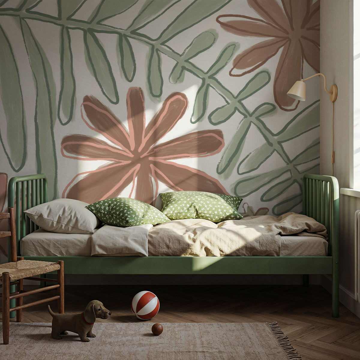 Fern and Flower Lines Mural Wallpaper - room preview 06