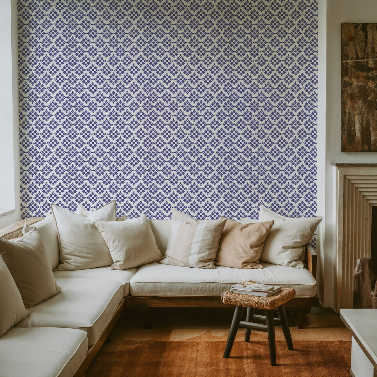 Botanical Stamps White Mural Wallpaper - room preview 06