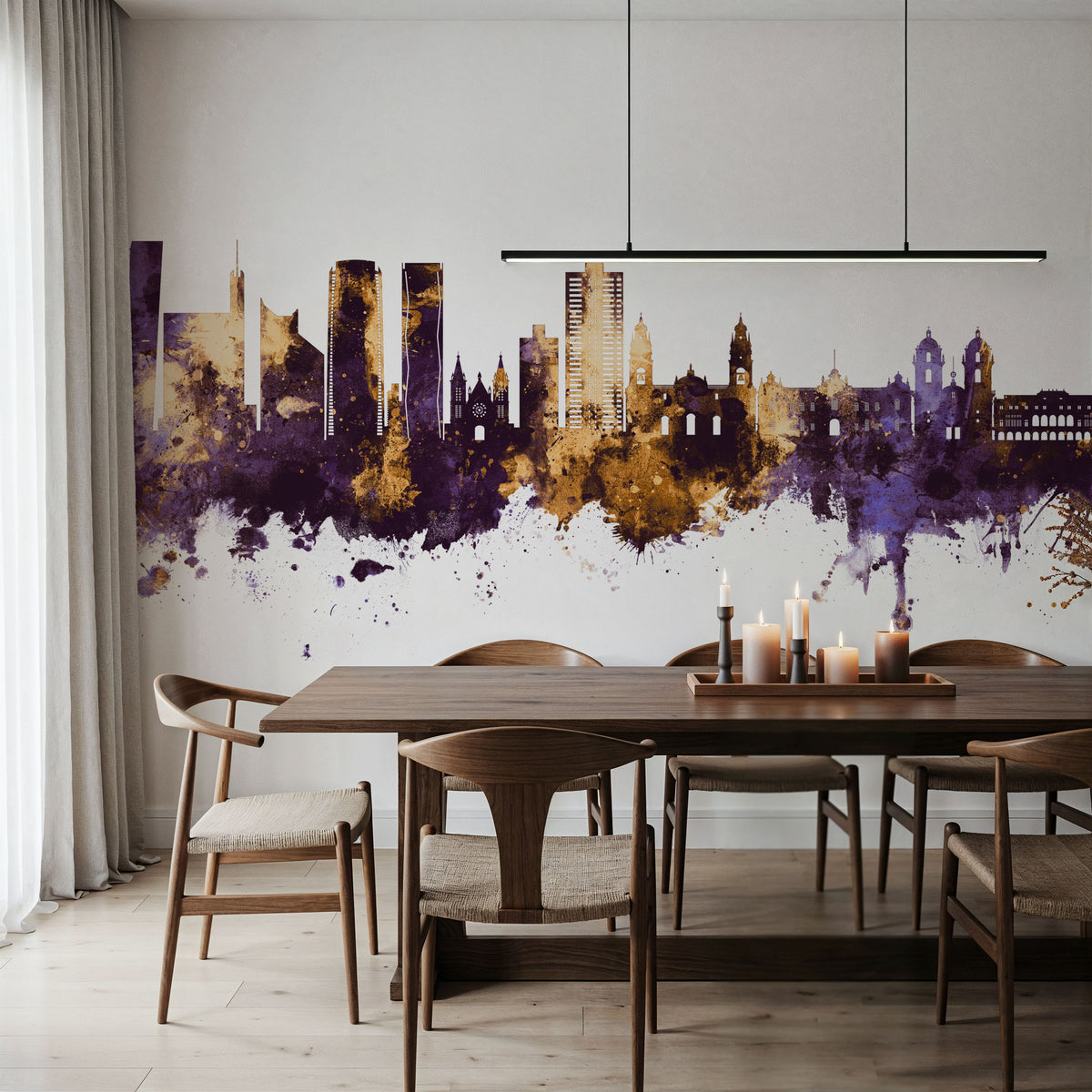 Lima Peru Skyline Purple & Gold Mural Wallpaper - room preview 06