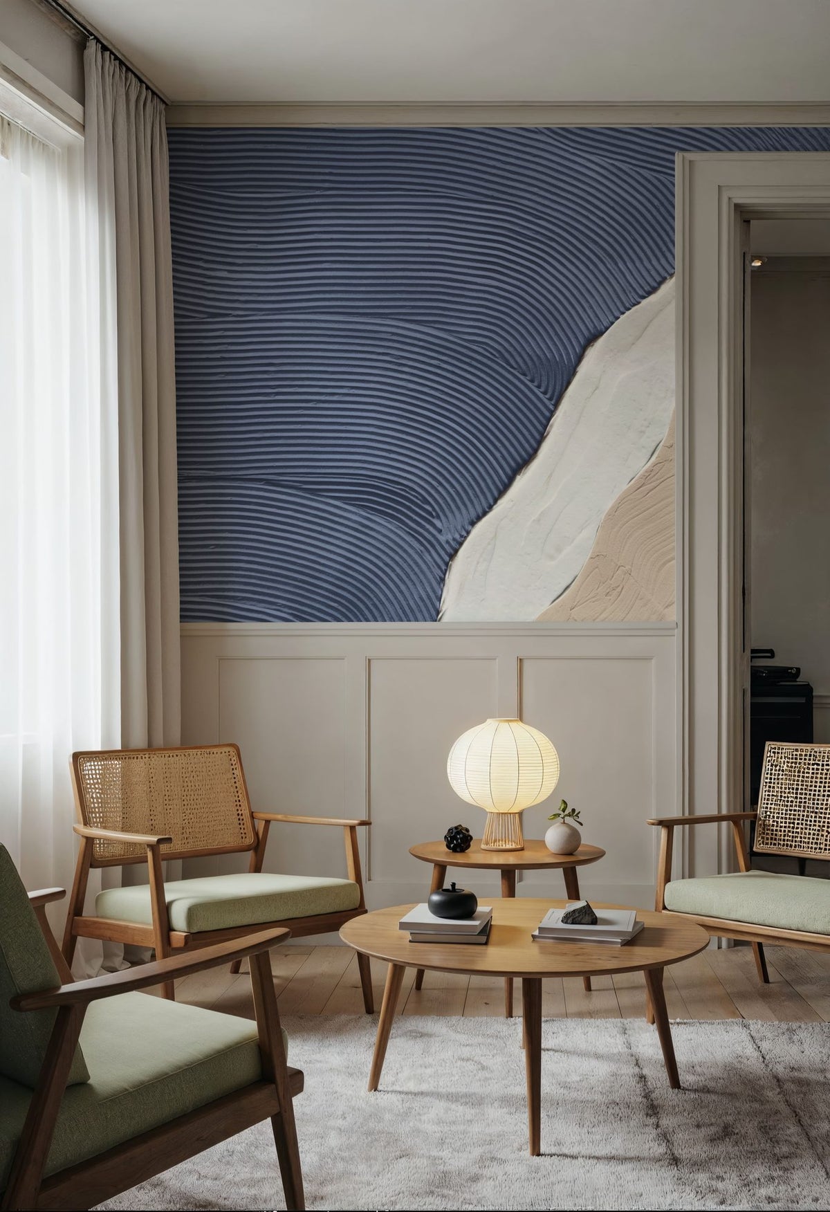 Neutral Ocean Dark Mural Wallpaper - room preview 06