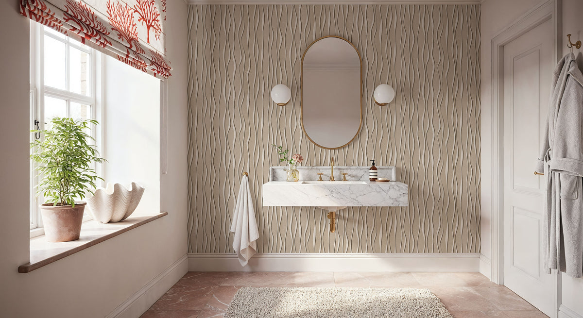 Swaying Lines, Beige Mural Wallpaper - room preview 06
