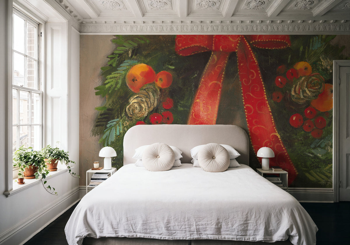 Holiday Wreath Mural Wallpaper - room preview 06