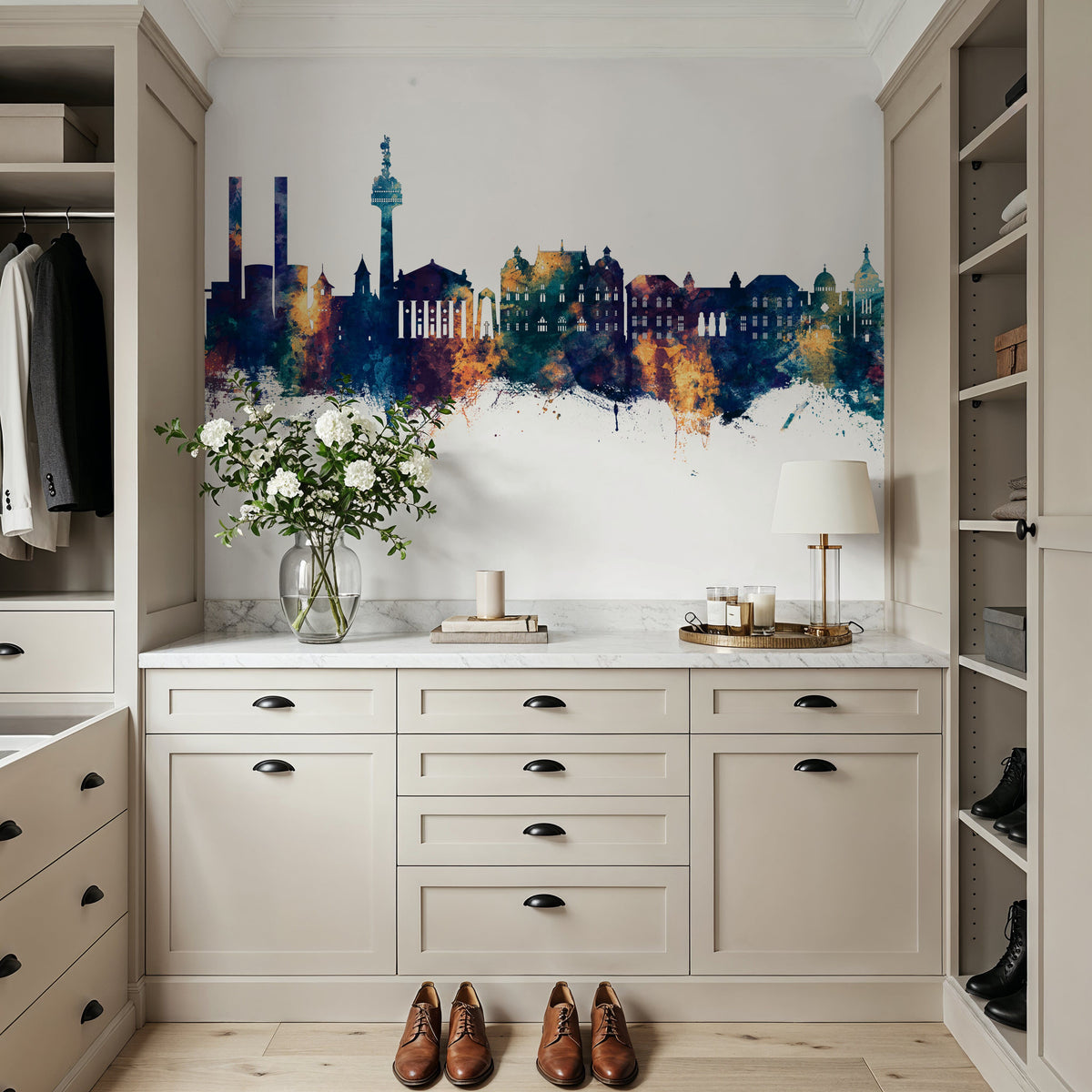 Galaţi Romania Skyline Blue & Bronze Mural Wallpaper - room preview 06