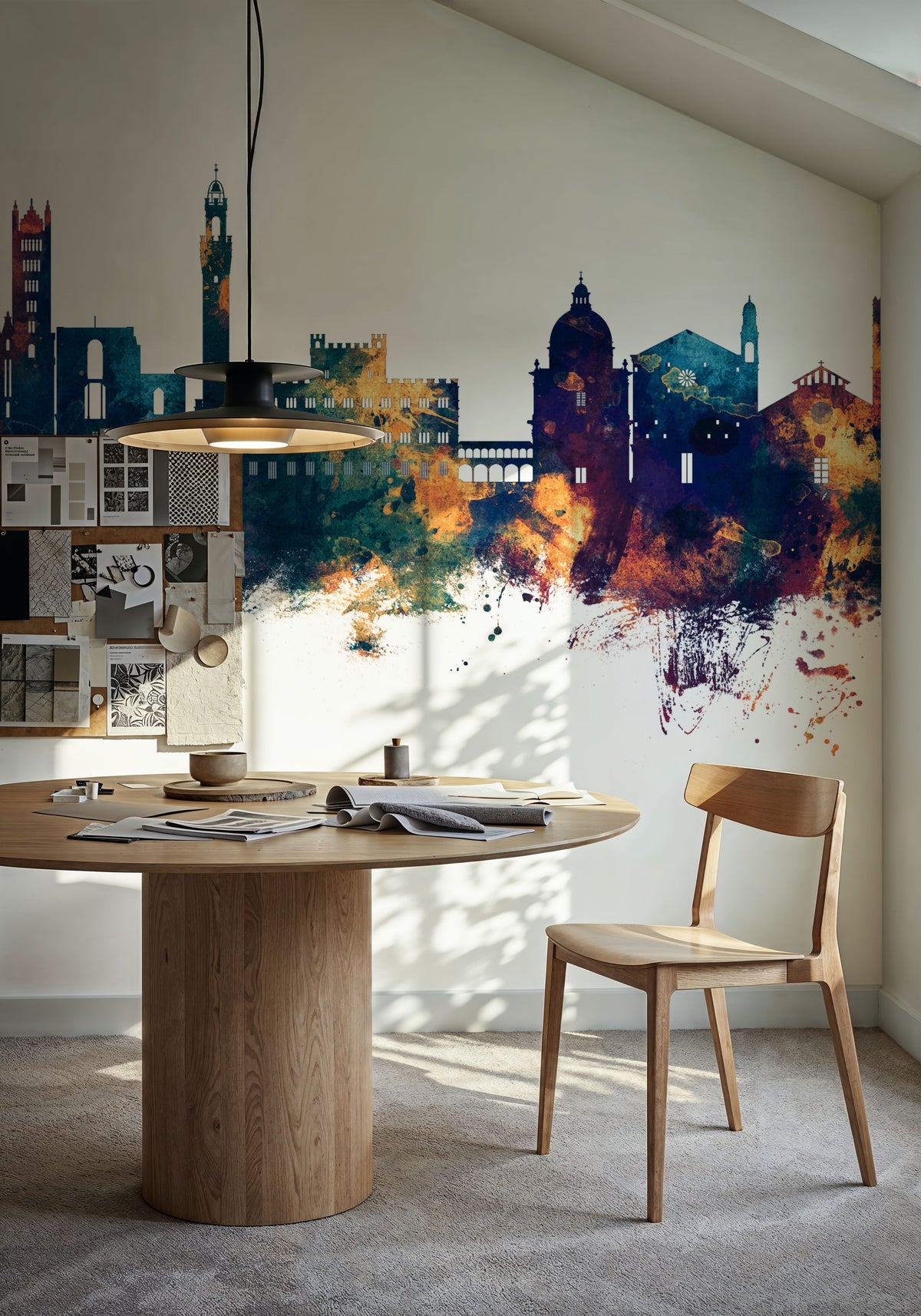 Siena Italy Skyline Blue & Bronze Mural Wallpaper - room preview 06