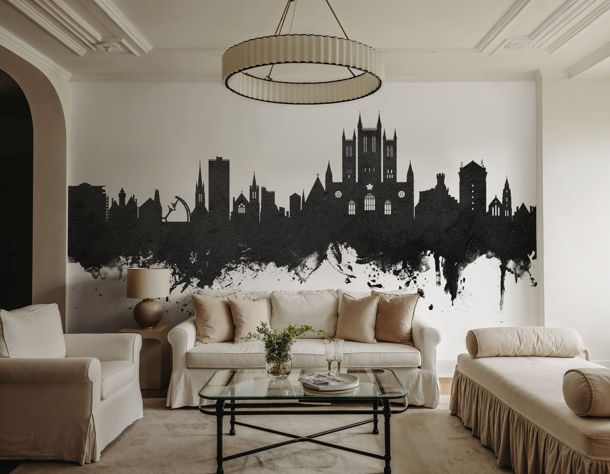 Lincoln England Skyline Black & White Mural Wallpaper - room preview 06