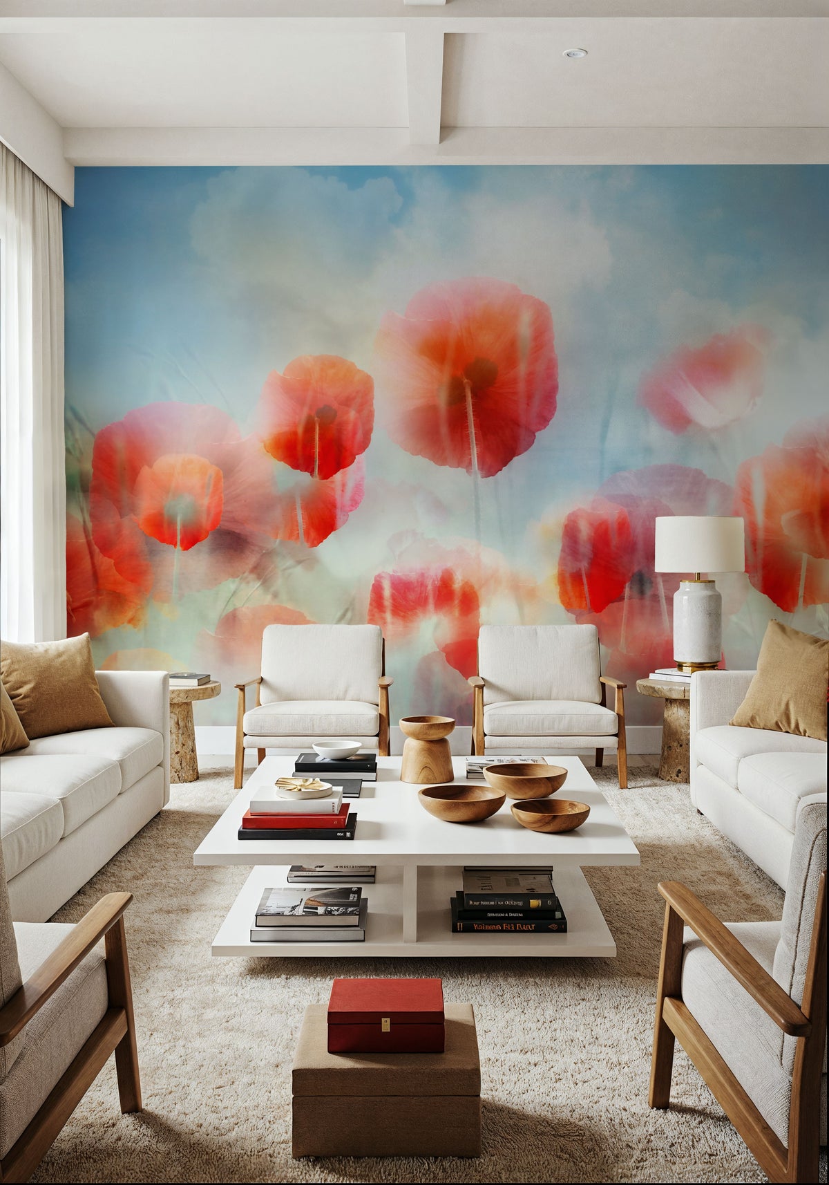 Poppies in a Field Mural Wallpaper - room preview 06