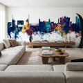 Fayetteville Arkansas Skyline Blue & Bronze Mural Wallpaper - room preview 06