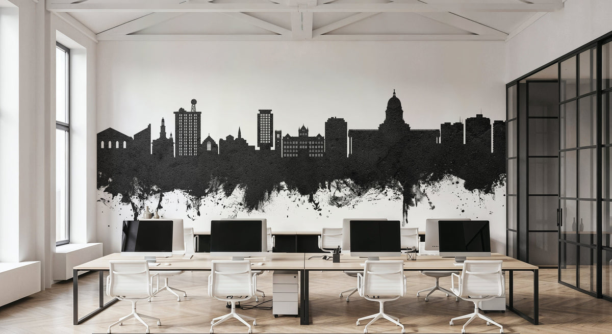 Madison Wisconsin Skyline Black & White Mural Wallpaper - room preview 06