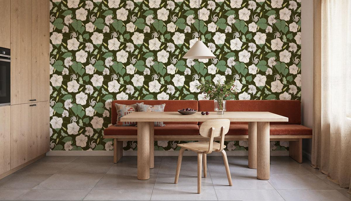 Moon Vine, Olive Green Mural Wallpaper - room preview 06