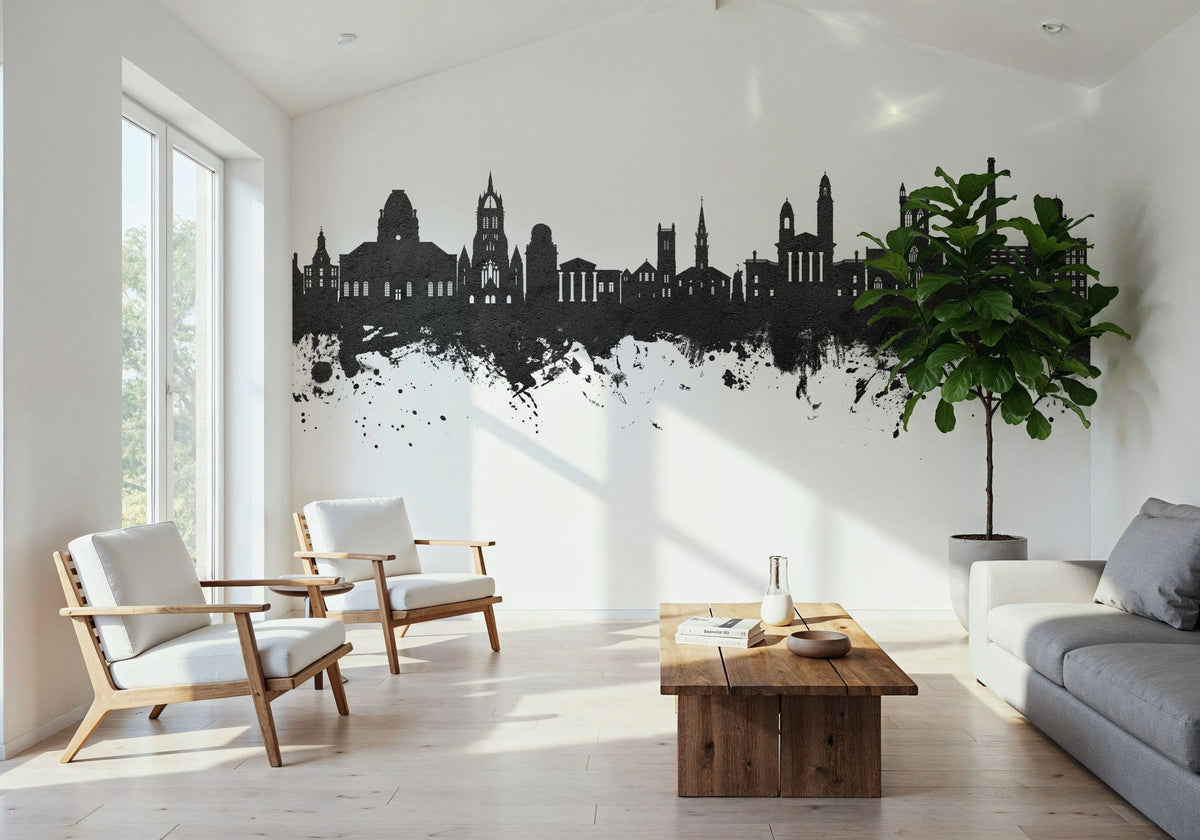 Paisley Skyline Black & White Mural Wallpaper - room preview 06