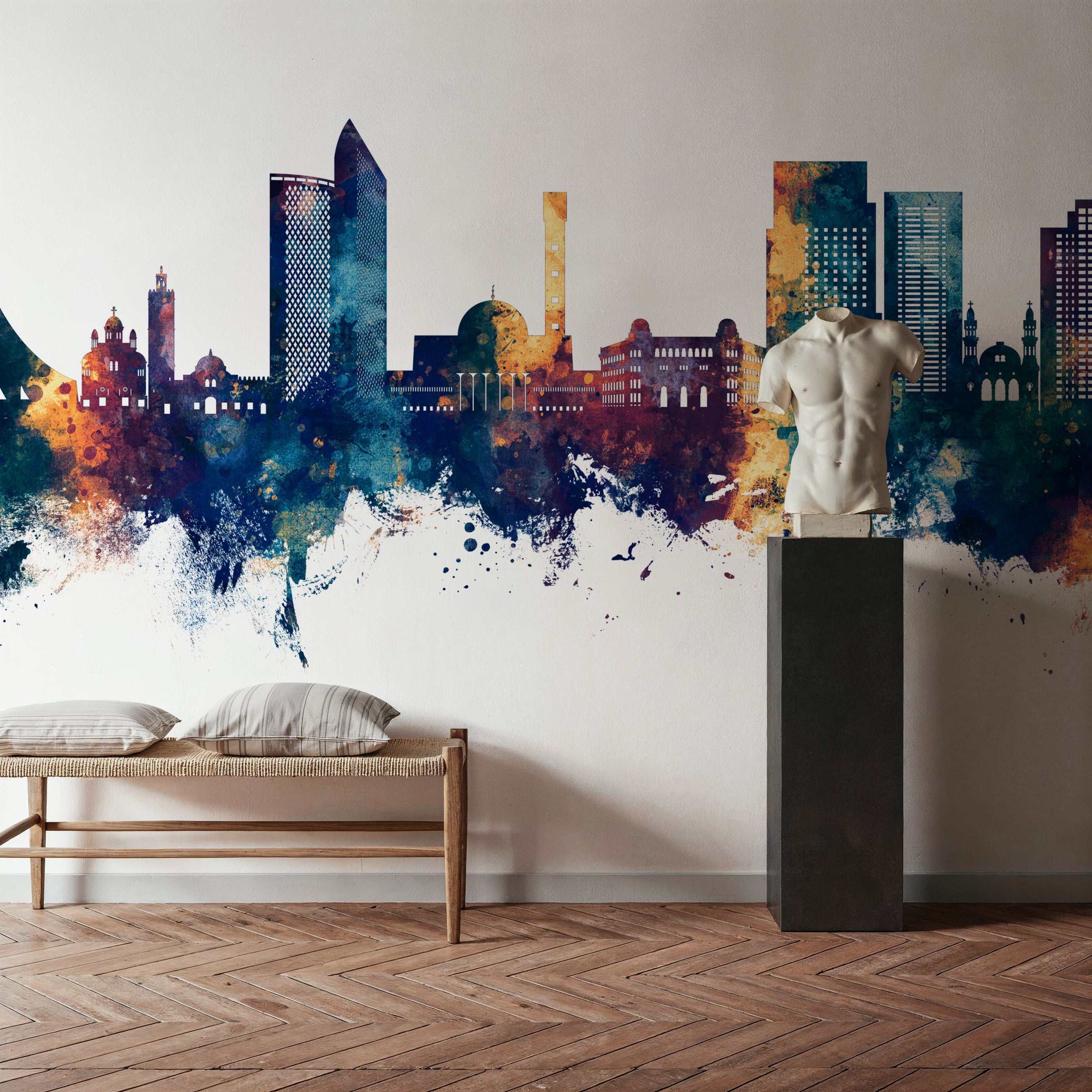 Algiers Algeria Skyline Blue & Bronze Mural Wallpaper