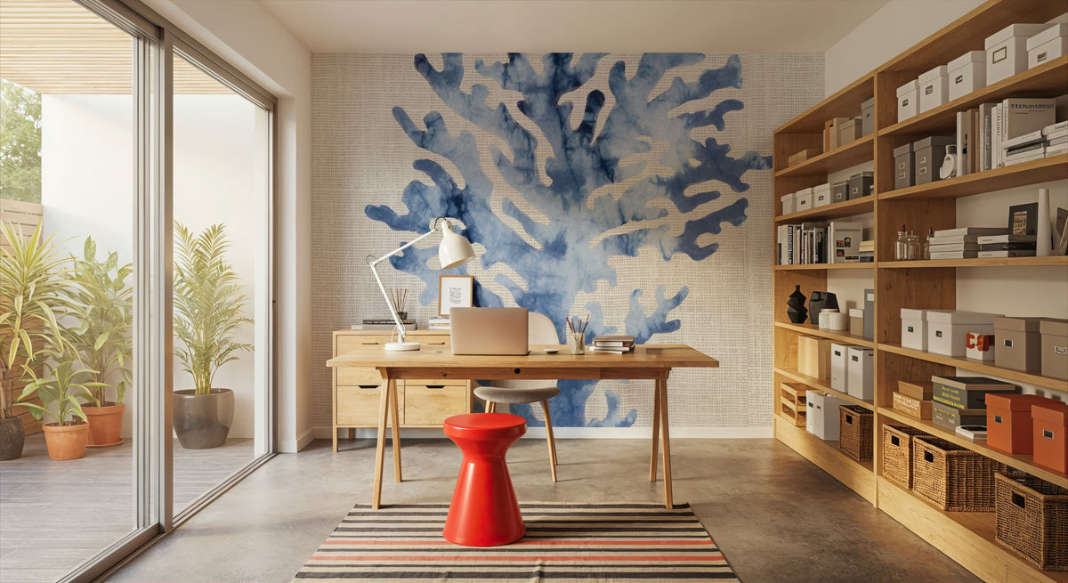 Shibori Coral III on Linen Mural Wallpaper - room preview 06