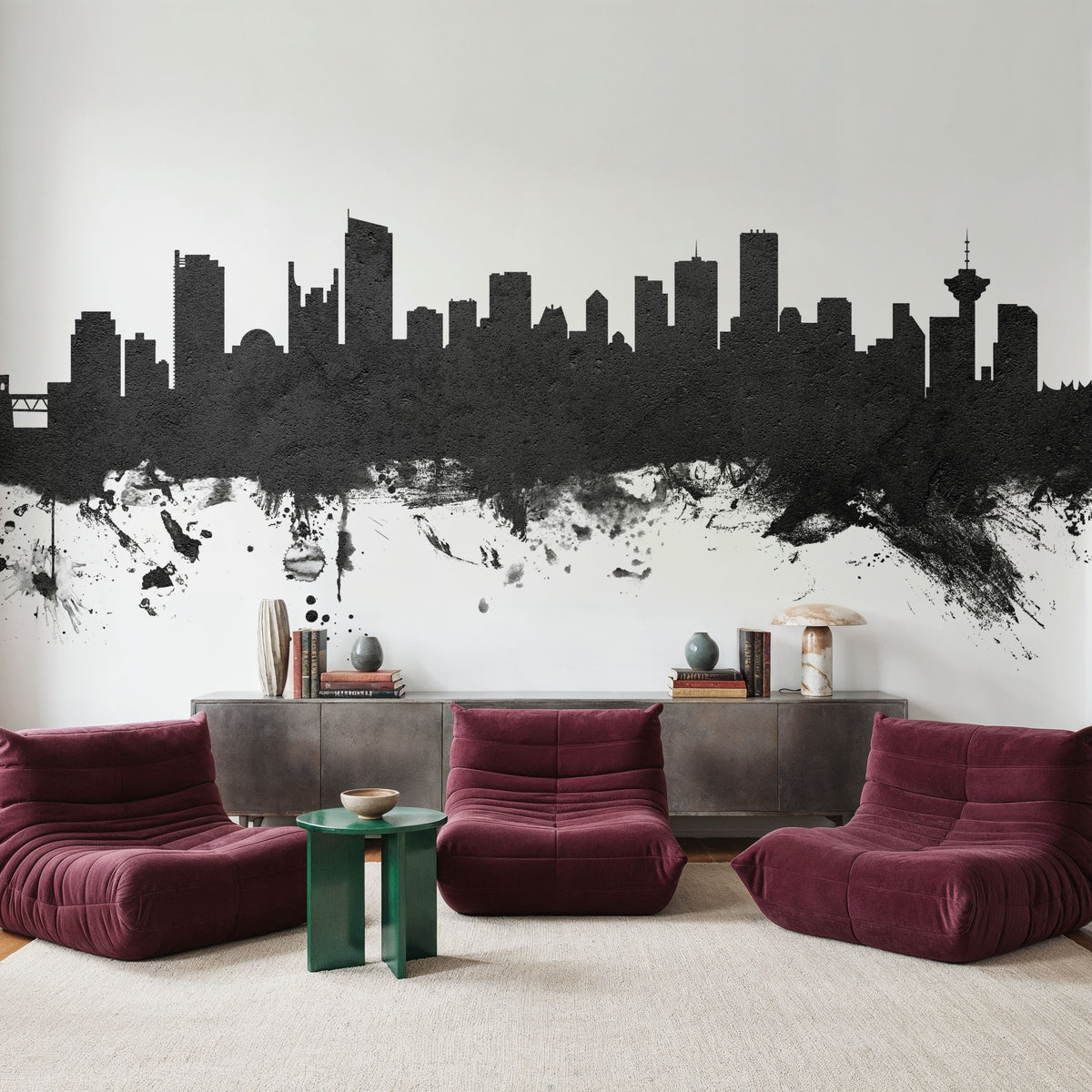 Vancouver Canada Skyline Black & White Mural Wallpaper - room preview 06