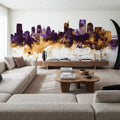 Sacramento California Skyline Purple & Gold Mural Wallpaper - room preview 06