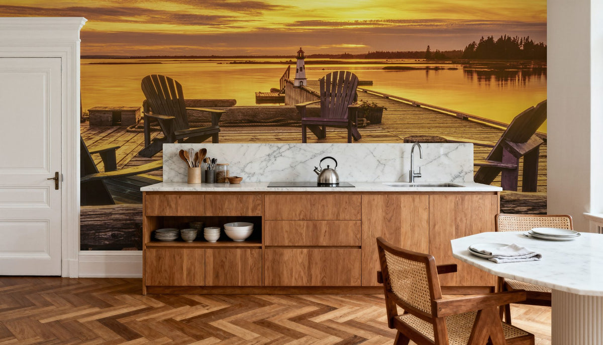 Wooden Pier At Sunset Mural Wallpaper - room preview 06