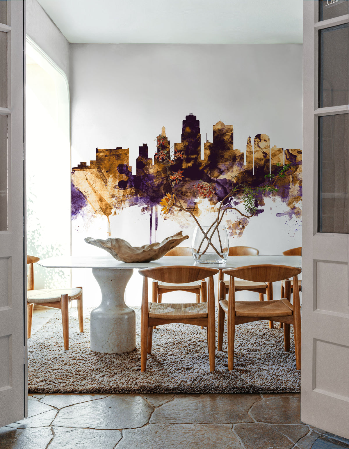 Kansas City Missouri Skyline Purple & Gold Mural Wallpaper - room preview 06