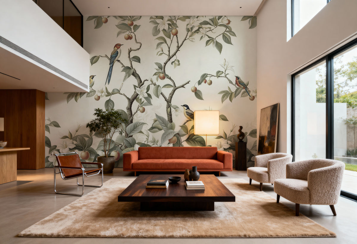 Bird Harmony, Cream Mural Wallpaper - room preview 06