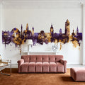 Darmstadt Skyline Purple & Gold Mural Wallpaper - room preview 06