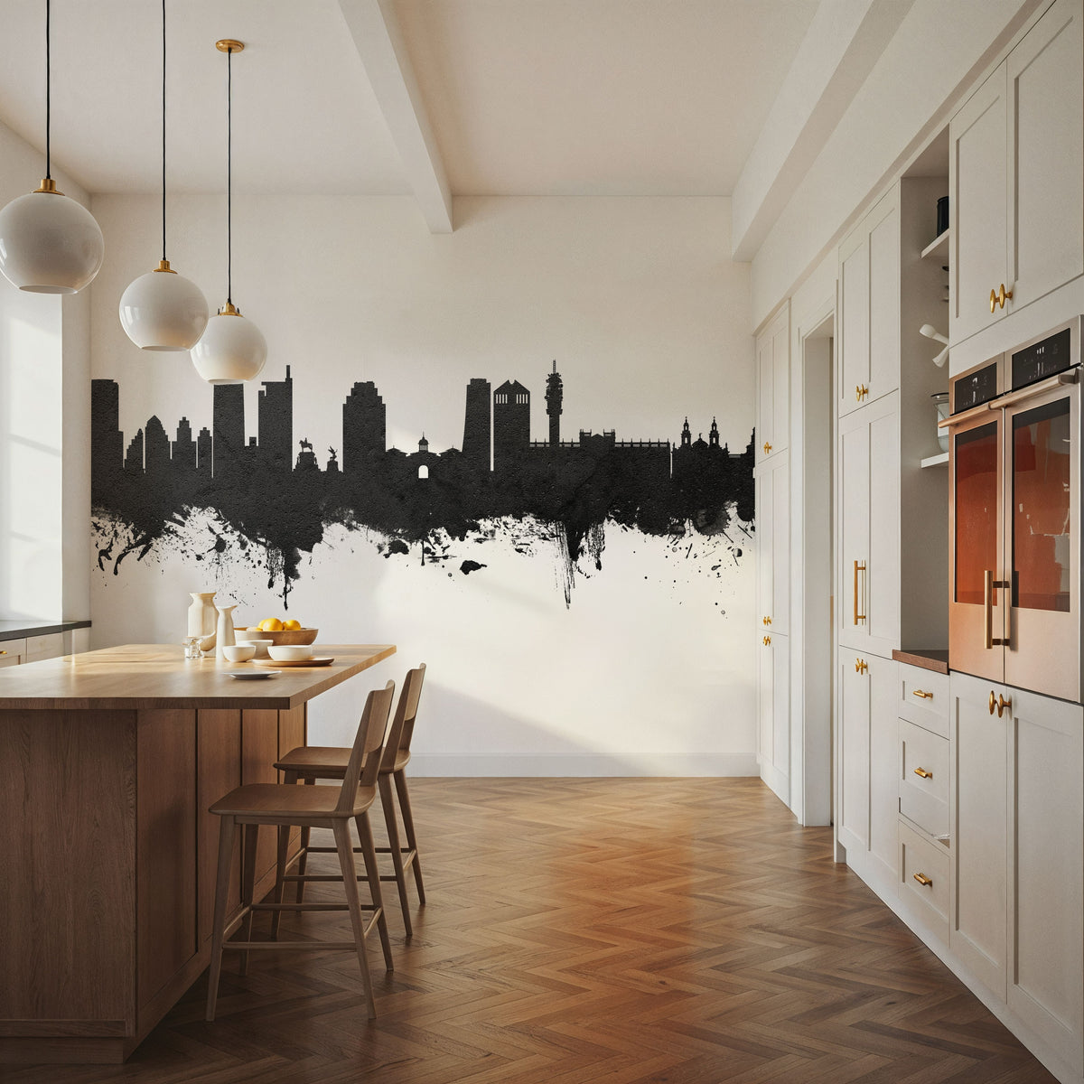Santiago De Chile Skyline Black & White Mural Wallpaper - room preview 06