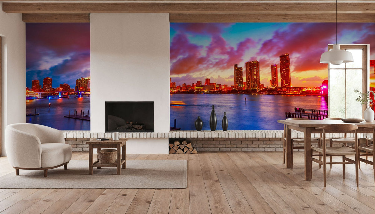 Miami Downtown Sunset Mural Wallpaper - room preview 06