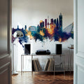 Rotterdam the Netherands Skyline Blue & Bronze Mural Wallpaper - room preview 06