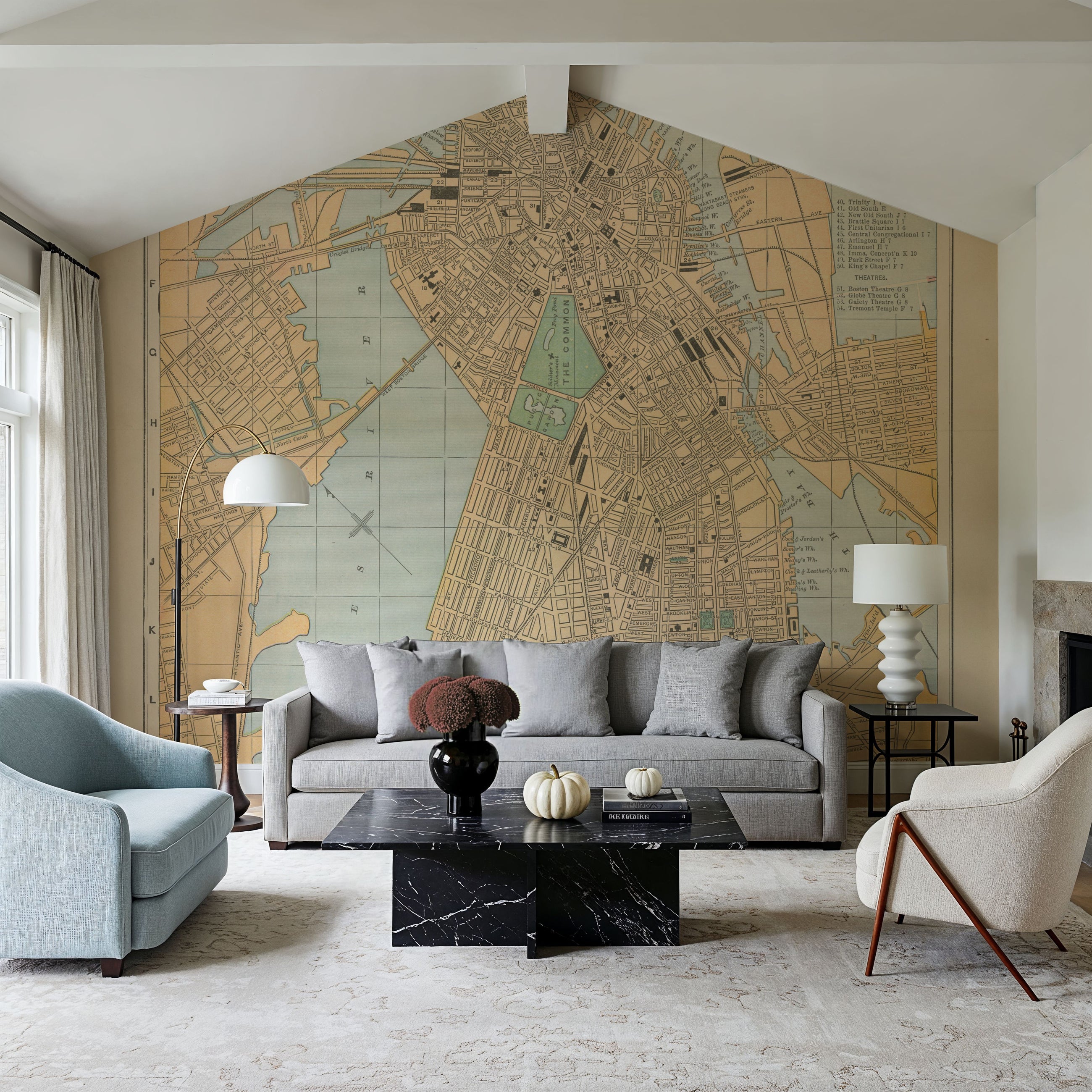 Boston Map Mural Wallpaper