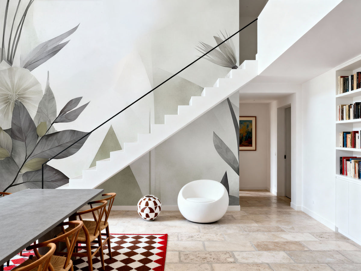 Floral Watercolor Abstract Green Mural Wallpaper - room preview 06