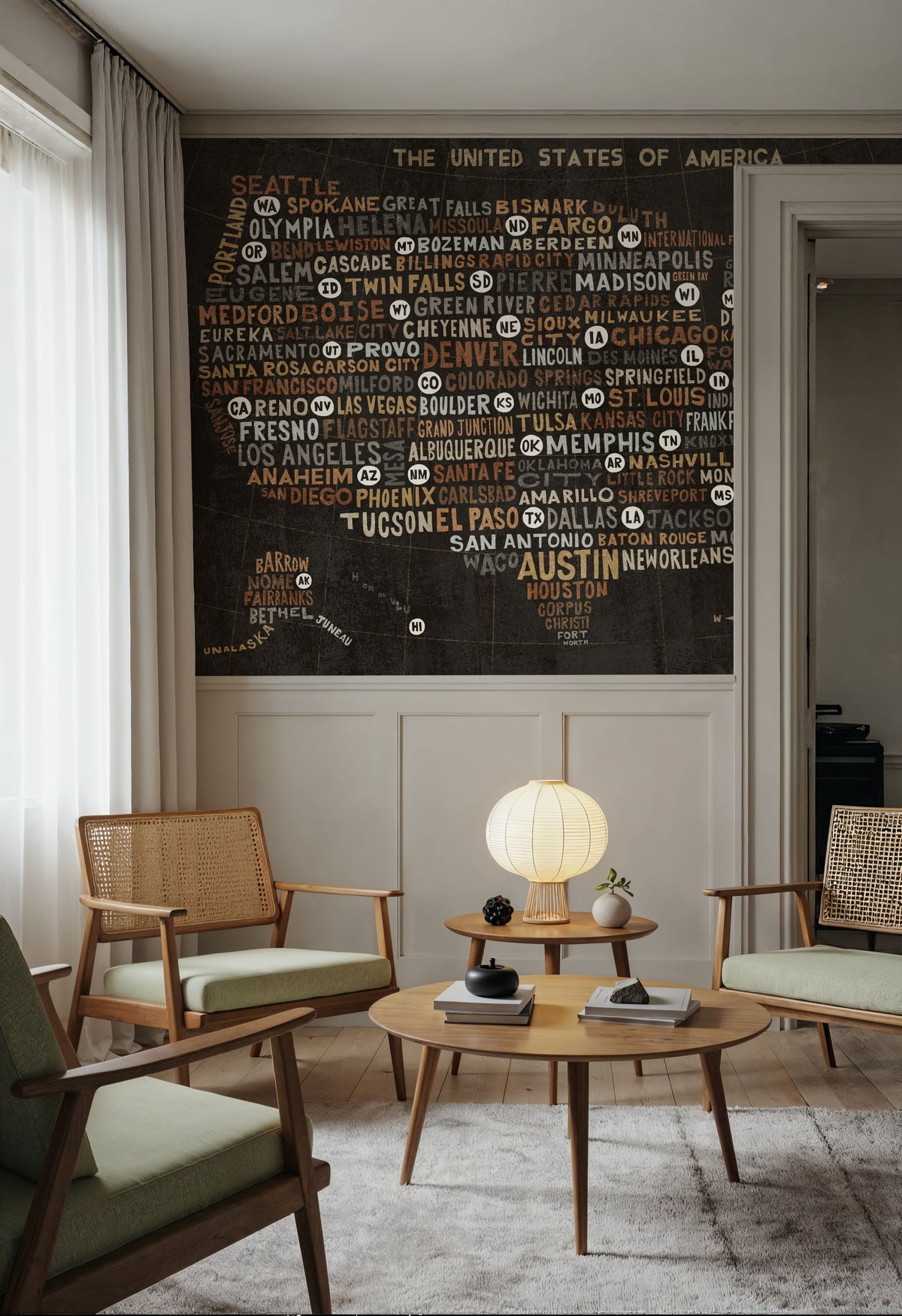 US City Map Black Mural Wallpaper - Dark Tone - room preview 06