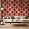 Pine Cone & Ornate Rackets, Raspberry Mural Wallpaper - room preview 06