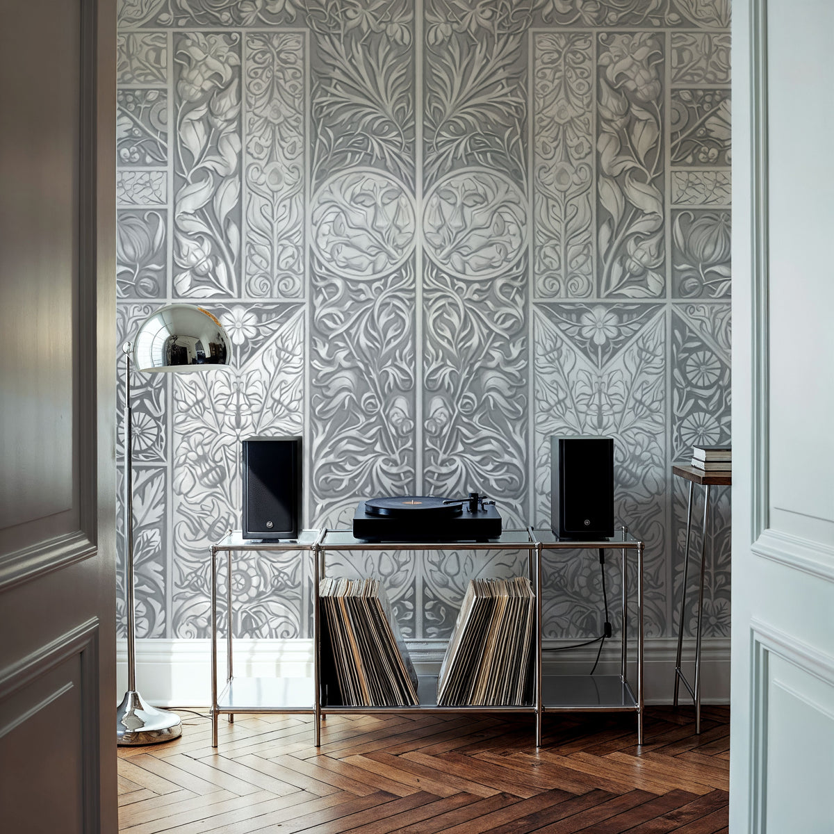 Flower Collection, Gray Mural Wallpaper - room preview 06